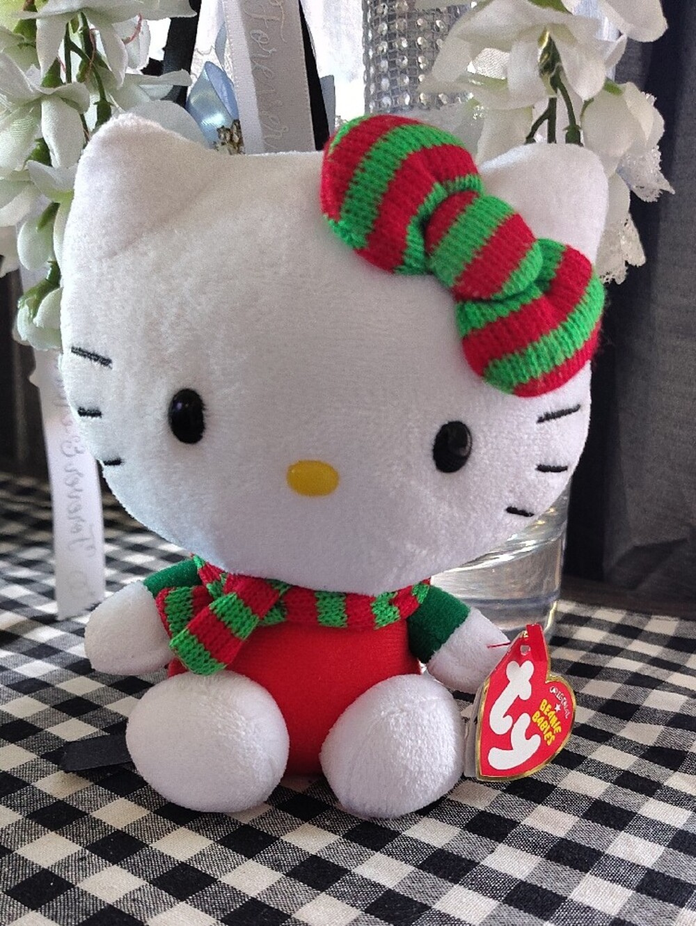 TY Beanie Babies 2012 Hello Kitty Red Green Scarf and Bow 6" Plushie NWT